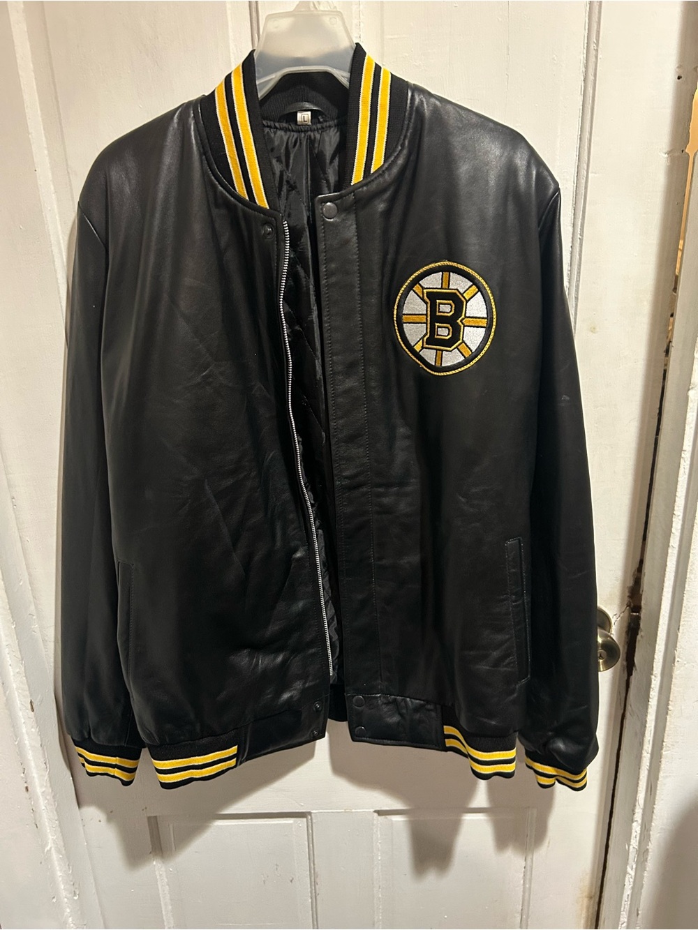 Boston Bruins Black & Yellow Leather Bomber Jacket
